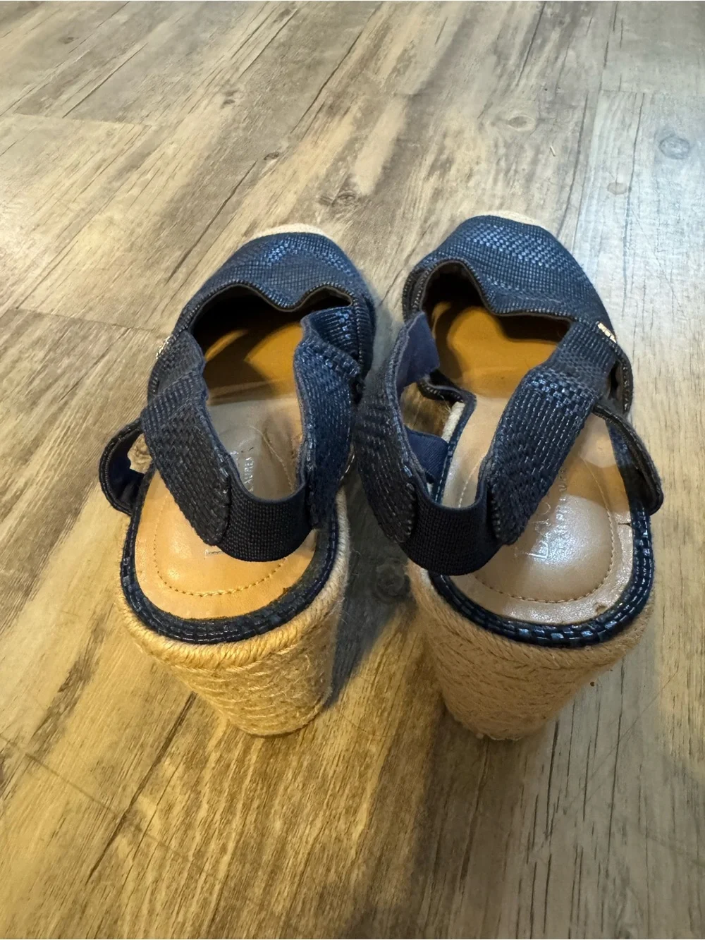 Ralph Lauren Penelope Navy Woven Slingback Espadrille Wedge Sandals Jute Toe 10